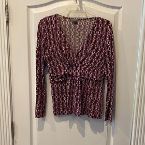 Ann Taylor V-Neck Blouse - Purple and White